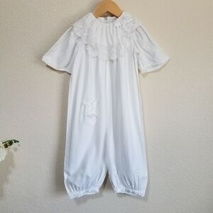 Paper White Linen Blend Baptism Vintage Romper
